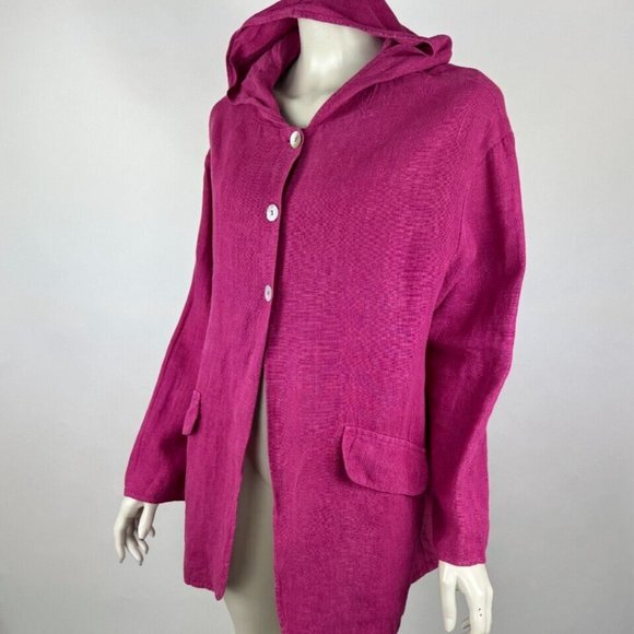Bryn Walker Heavy Linen Hooded Jacket Women M $158 Havana Pink Button-Up Pockets - Picture 4 of 14